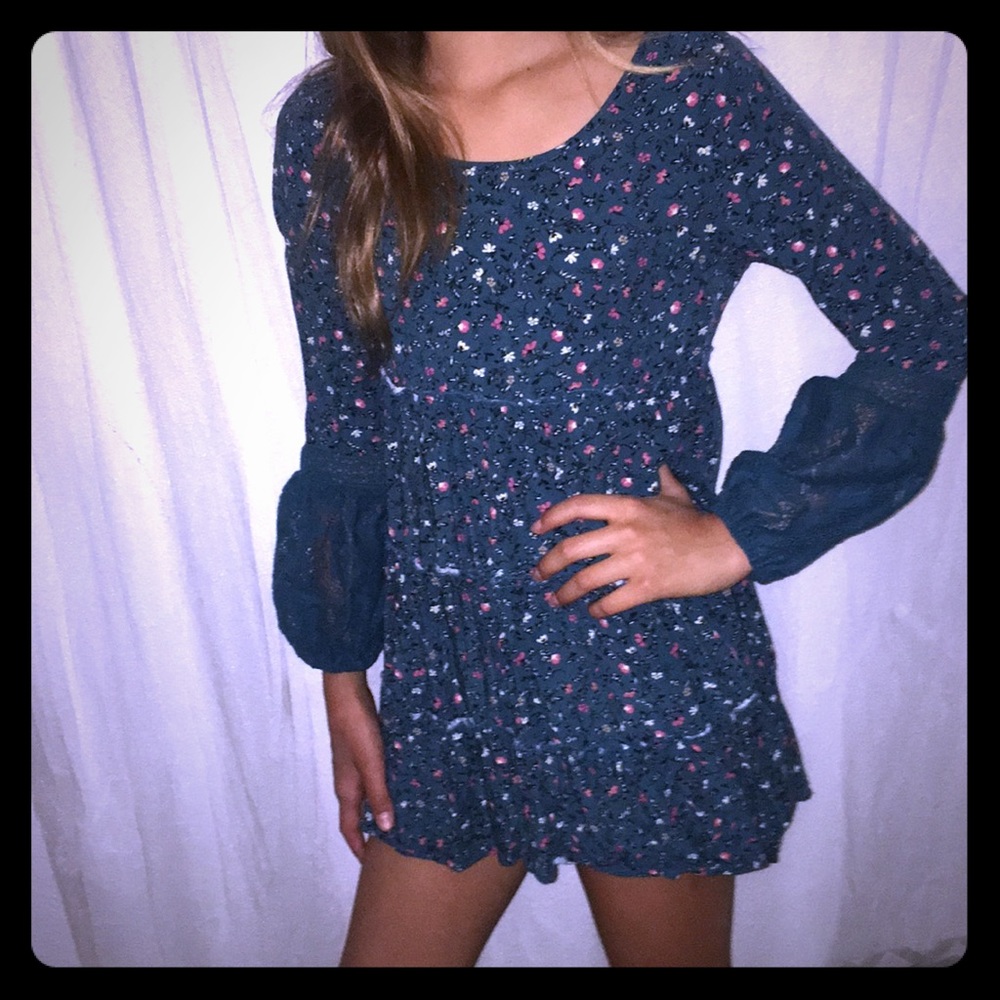 Green flowy dress with flower pattern